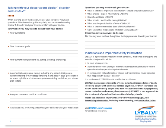 LYBALVI® (olanzapine and samidorphan) Doctor Discussion Guide for patients